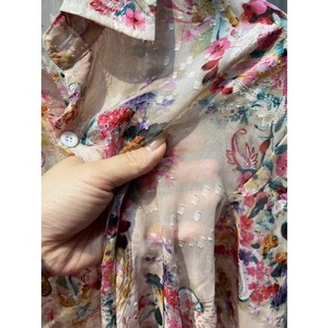 夏季防曬短袖襯衫氣質小眾時尚百搭上衣休閑寬松碎花翻領長袖襯衣