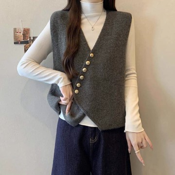 德绒复合德绒加厚V领马甲背心女士新款叠穿时尚洋气百搭