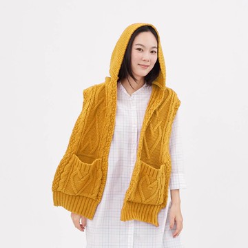 Milly麻花針織連帽口袋圍巾 向日葵黃