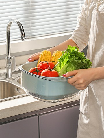 雙層洗菜盆瀝水籃家用廚房菜籃子客廳茶幾果盤多功能洗水果濾水籃