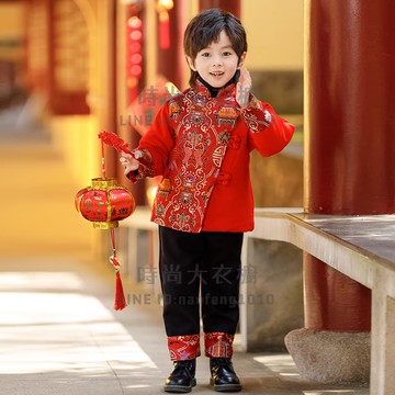 漢服男童拜年服冬季兒童新年衣服男寶寶秋冬國風龍年過年唐裝【時尚大衣櫥】