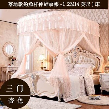 【落地款釣魚杆伸縮蚊帳-1.2M(4英尺)床-1套/組】宮廷蚊帳三開門/尾門32眼加密帳紗-7101009