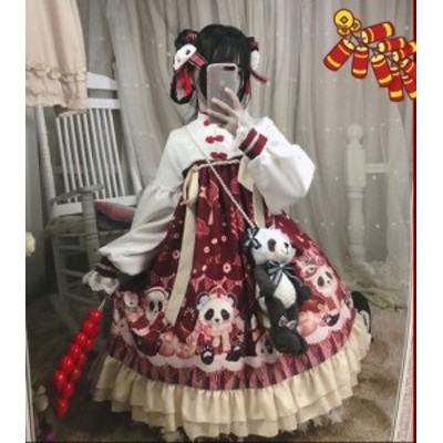 新色追加 中華風春夏パンダ柄ゴスロリワンピース ドレス ロリィタ Op膝丈 Lolita ロリータ コスプレ エプロン 日常洋服リボンチャイニーズスタイル 枚数限定 Ultragreencoffee1 Com