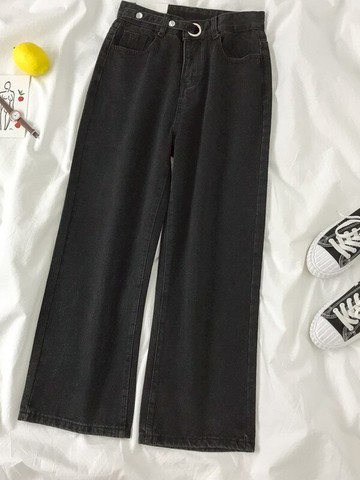 2020秋季新款顯瘦高腰法式牛仔褲女寬松復古直筒ins潮泫雅闊腿褲