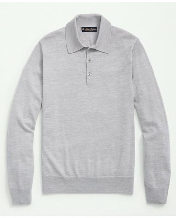 Brooks Brothers Men's Fine Merino Wool Sweater Polo | Light Grey Heather | Size XL