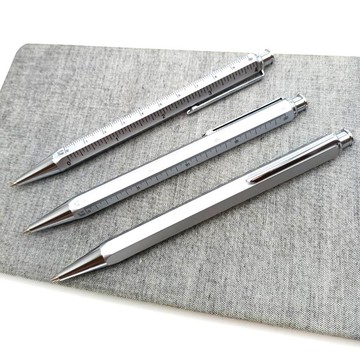 六角 金屬  比例尺 多功能 功能筆 鉛筆 跳動按壓 附筆盒  虎之鶴