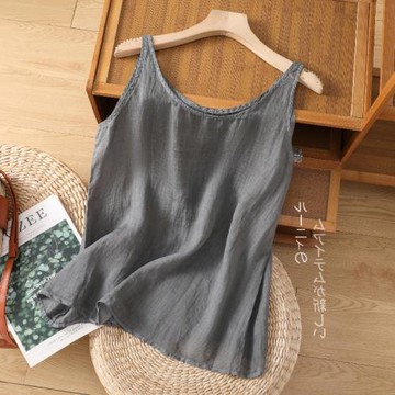 高端爆款吊帶背心女純色棉麻上衣女夏季2025薄新款春秋寬松打底衫