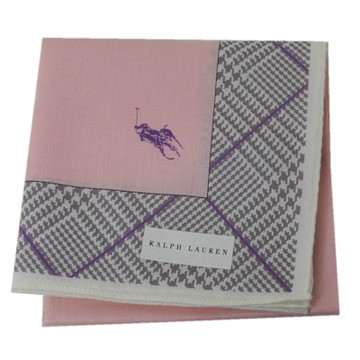RALPH LAUREN POLO 繽紛千鳥紋品牌馬球LOGO圖騰帕領巾(粉紅系/52CM)