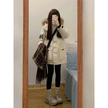 今年流行設計感小眾工裝羽絨棉服女2025冬新款情侶寬松加厚派克服