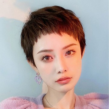 整頂假髮真髮絲-狗啃瀏海大頭皮短髮女假髮2色74ah20【獨家進口】【米蘭精品】