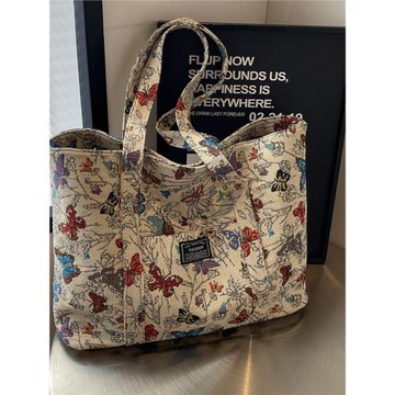 2025新款高級感大容量帆布單肩包時尚通勤托特包女生上課包