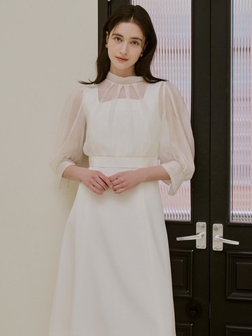 Sarah Sheer Blouse Layered Midi Dress [2color]