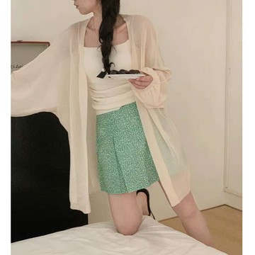 5色現+追♥️【JinG】薄針織*泡泡袖中長版針織外套♥️燈籠袖 防曬外套 罩衫 小外套 中長版上衣 針織開衫
