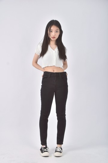 (L) 721 high rise skinny高腰丹寧牛仔質感黑色長褲