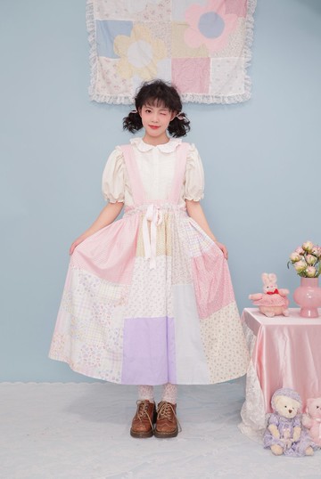 古著少女 手工拼布碎花連身裙