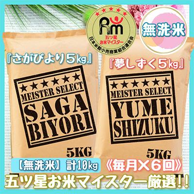 ふるさと納税 伊万里市 無洗米 食べ比べ!さがびより5kg・夢しずく5kg(伊万里市)全6回