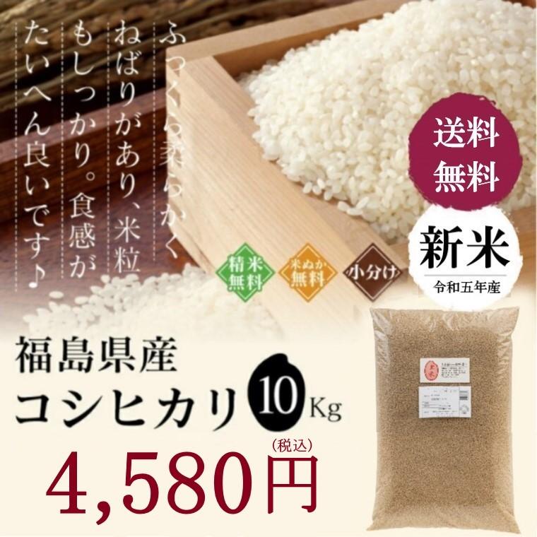 新米 令和５年 お米 10kg 福島県産 コシヒカリ 無洗米 送料無料 精米  米