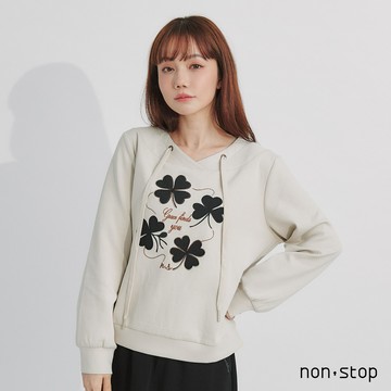 non-stop 幸運呢喃四葉草連帽T恤-2色