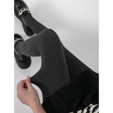 壓力瘦腿襪針織棉質深灰色連褲襪女秋冬加厚薄絨顯瘦豎條紋打底襪