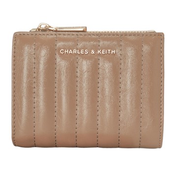 CHARLES & KEITH Donna 車縫線短夾-黃褐色