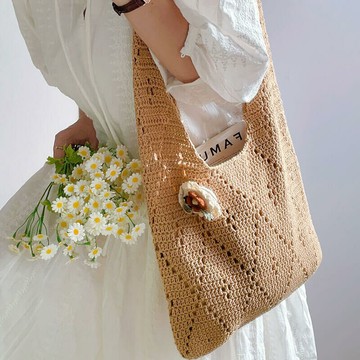 森系鏤空編織單肩包241001