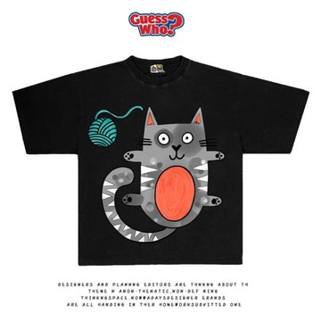 萬物All Nature夏季新款卡通設計感貓咪印花T恤短袖tee美式vibe風