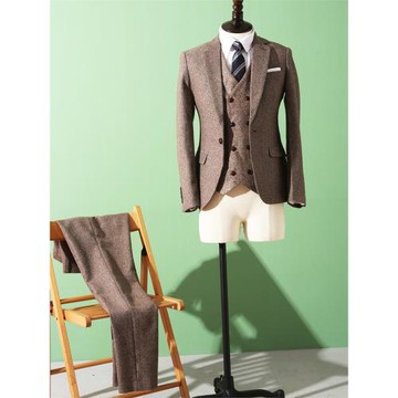 民國西裝三件套裝粗花呢謝爾比西服男結婚英倫風新郎修身婚禮復古