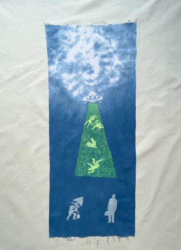 日本製 Beam me up 手帕 藍染手帕 UFO 浮世繪 型摺染 aizome shibori