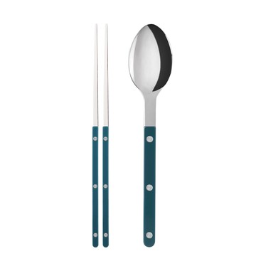 SABRE | Bistrot 復古酒館鈕扣系列 | 筷子+湯匙組 | 亮面 | 湖水綠