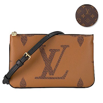 Louis Vuitton M69203 MONOGRAM 帆布雙層拉鍊斜背包(棕色)