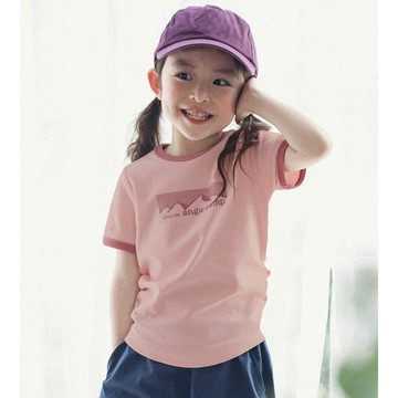 Y B S - 棉質圓領短袖上衣-撞色滾邊側抓皺-粉色