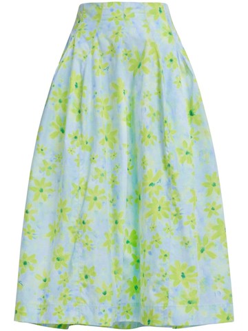 Marni - A-line floral-print cotton midi skirt - women - Cotton - 42 - Blue