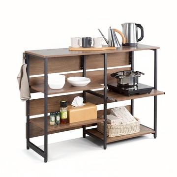 《C&B》伊塔廚房收納架置物電器架中島吧檯桌(台灣生產)黑鐵管+胡桃色板