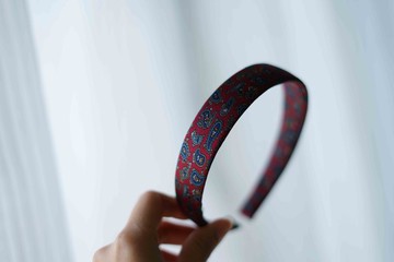 古董領帶改製手工髮箍-christian dior-復古酒紅變形蟲-窄版