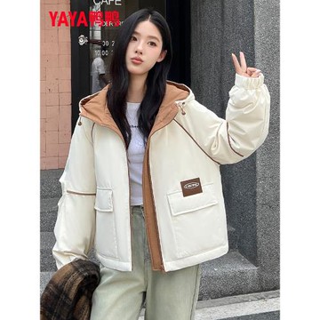 鴨鴨沖鋒羽絨服女2025冬季新款戶外防風保暖潮牌登山服連帽外套潮