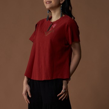 古典美 皺皺布手繪上衣【23040】茶禪服/棉麻/亞麻/中國風