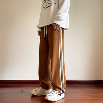 美式復古褲子男2024春秋新款寬松闊腿褲男士直筒休閑長褲垂感衛褲