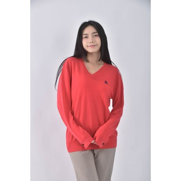 (L) burberryv領紅色長袖上衣二手衣