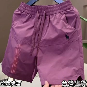 桃園出貨 小馬短褲 休閒短褲 簡約五分褲 2025新款男士夏季速幹打孔休閒短褲刺繡簡約五分褲