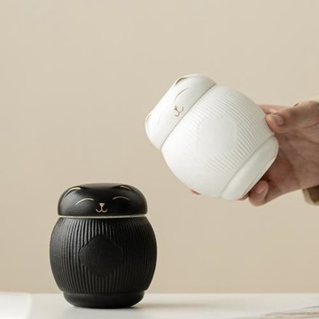 招財貓小號茶葉罐家用便攜陶瓷茶倉密封罐儲存罐茶道配件禮盒裝