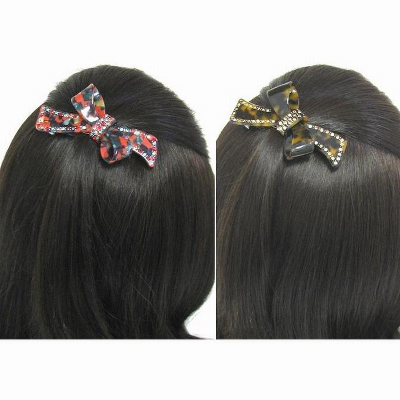 バレッタ のびやかリボン ラインストーン付 アセテート マーブル 大きめ ヘアクリップ フラット金具 立体 かわいい 華やか アセチ シンプル  ハーフアップ 通販 LINEポイント最大0.5%GET LINEショッピング