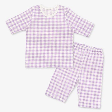 韓國 Mellisse - 韓製莫代爾透氣7分袖家居服-經典格子-紫