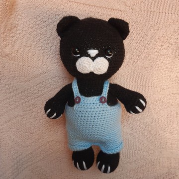 手鉤織貓咪玩具 黑貓 填充玩具 動物玩具 毛絨玩具