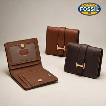【FOSSIL 官方旗艦館】Emery 真皮金釦短夾 (多色可選)