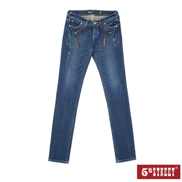 女低腰中直筒牛仔褲-中古藍【5th STREET】