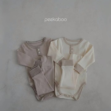 peekaboo 拼接條紋寶寶套裝【現貨+預購】嬰兒包屁衣 兒童睡衣 寶寶衣服 嬰兒衣服 女童套裝 嬰兒帽子 韓國童裝