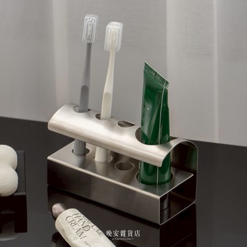 wanan/☾…極簡線條設計の現貨 冷冽不鏽鋼四孔架 牙刷牙膏架｜電動牙刷架 牙刷收納 壁掛收納架