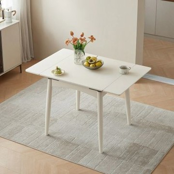 【hoi! 好好生活】Linsy奶油風伸縮玻璃餐桌0.8M-1.2M 奶油色 LS460