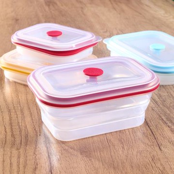 加厚食品級耐高溫純硅膠飯盒長方形折疊餐盒微波爐學生便攜便當盒