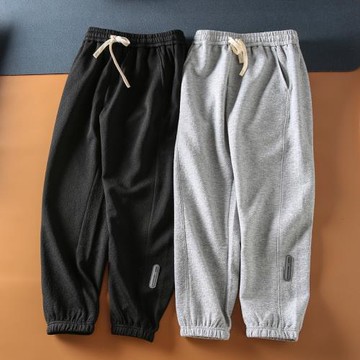 秋季新品 肌理提花面料 男士松緊腰時尚運動休閑純色束腳衛褲長褲